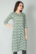 GREEN COTTON PRINT LONG KAMEEZ