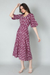 PURPLE PRINTED COTTON LONG DRESS