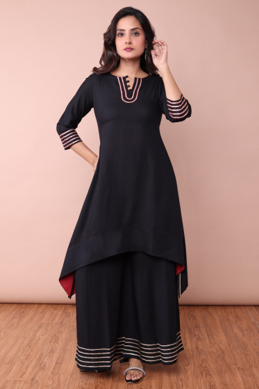 BLACK RAYON SHARARA SET