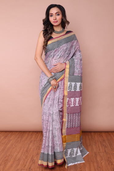 Violet Printed Kerala Cotton Saree