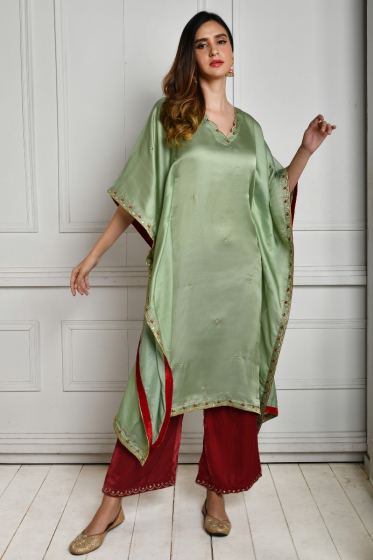 GREEN DOLA SILK EXCLUSIVE KAFTAN SET