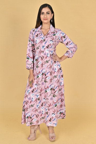 PINK RAYON PRINTED LONG KAMEEZ