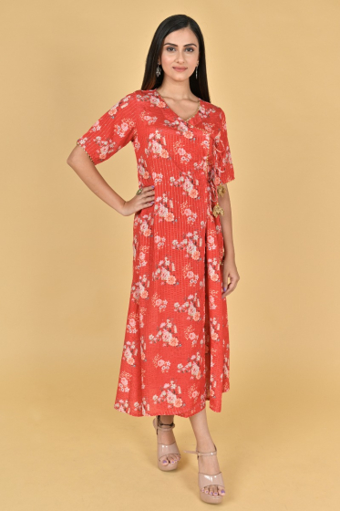 ORANGE DIGITAL PRINTED LONG DRESS