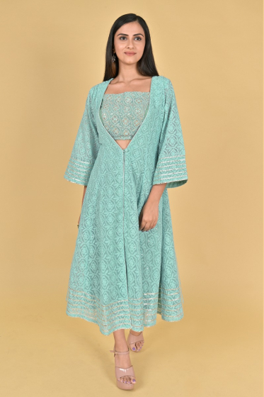 SEA GREEN CHIKON LONG DRESS