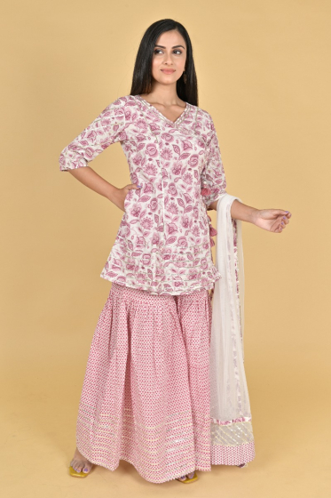 PINK COTTON PRINTED SHARARA SET