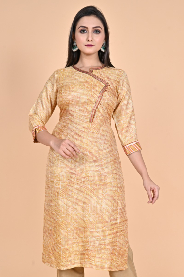 BEIGE PRINTED TUSSAR EXCLUSIVE LONG KAMEEZ