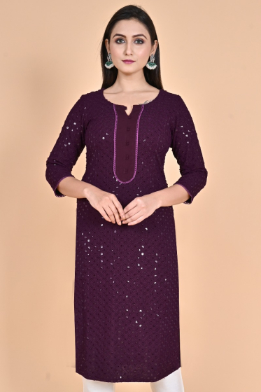 violet chikankari LONG KAMEEZ