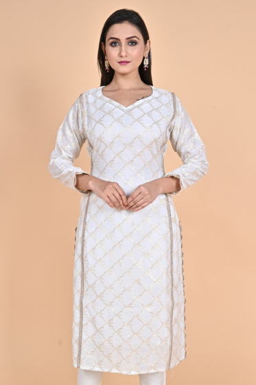 OFF WHITE CHANDERI LONG KAMEEZ