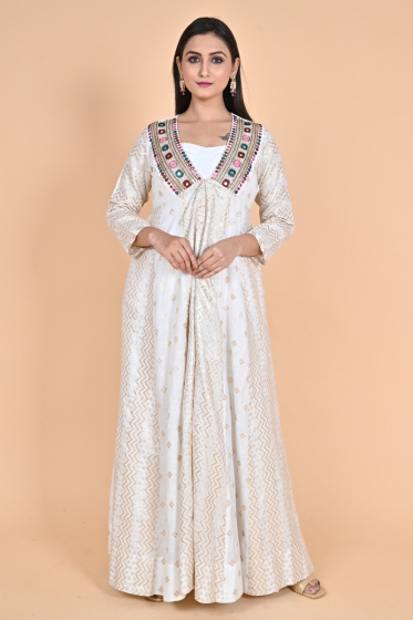 CREAM CHANDERI EXCLUSIVE JACKET SET