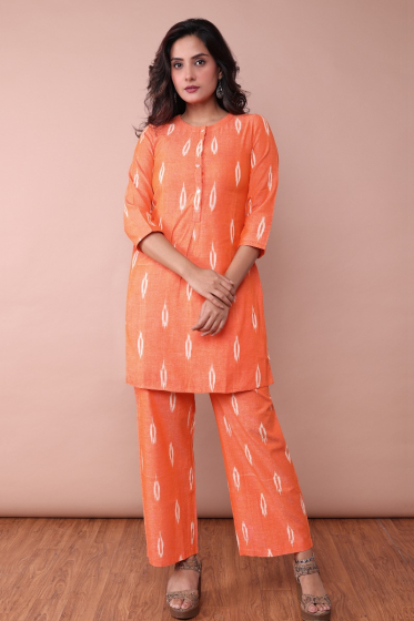 ORANGE IKKAT CO ORD SET