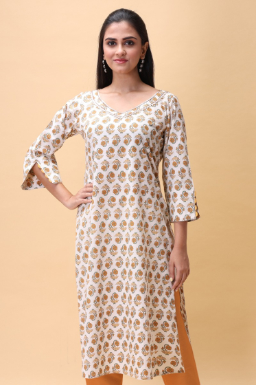 MULTICOLORED COTTON PRINTED LONG KAMEEZ