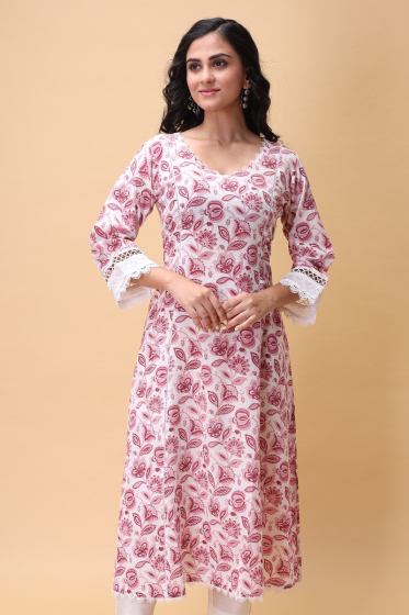 MAROON COTTON PRINTED LONG KAMEEZ