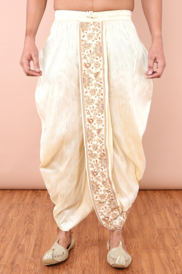 cream Ready To Wear Dupion Dhoti