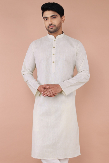 Cream Linen Long Kurta