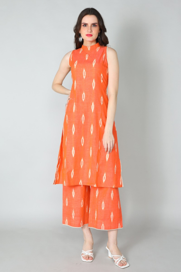 ORANGE IKKAT COTTON IKKAT PALAZZO SET