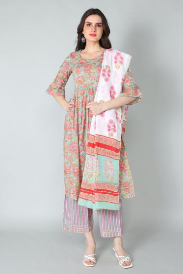 MULTICOLOUR COTTON ANARKALI SET