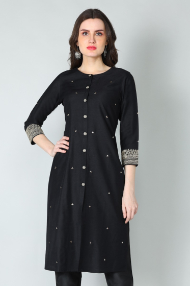 BLACK COTTON SLUB EXCLUSIVE LONG KAMEEZ