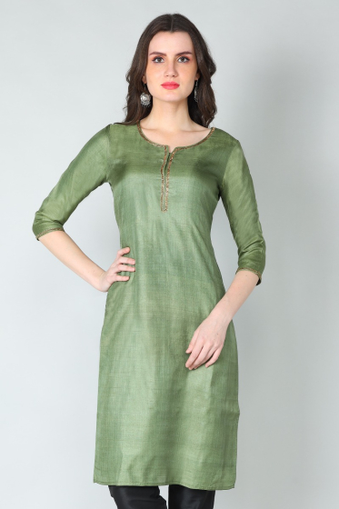 GREEN TUSSAR LONG KAMEEZ