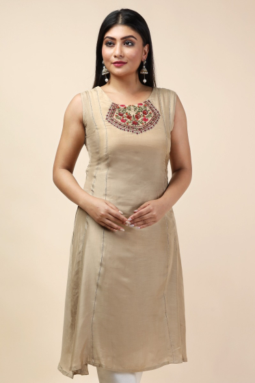 BEIGE Mashru SILK Exclusive Long KAMEEZ