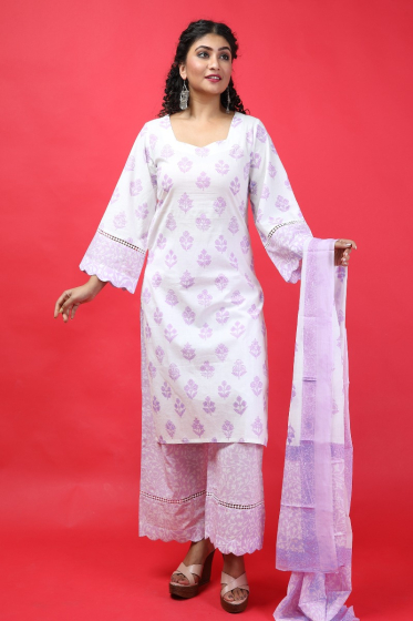 PURPLE Cotton Printed PALAZZO SET