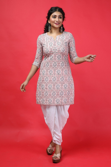 PINK COTTON PRINT DHOTI SET