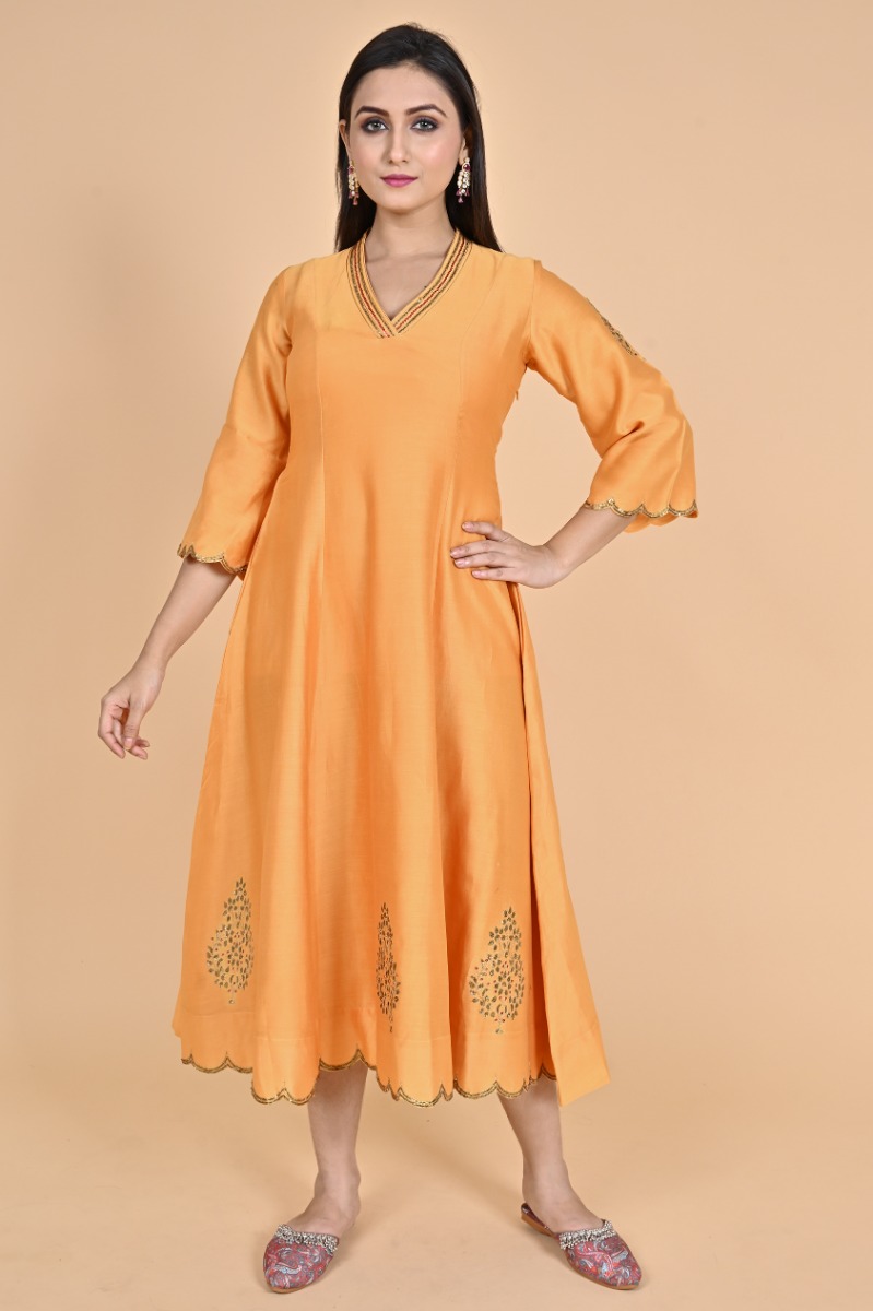 Yellow Exclusive Chanderi Long Kameez