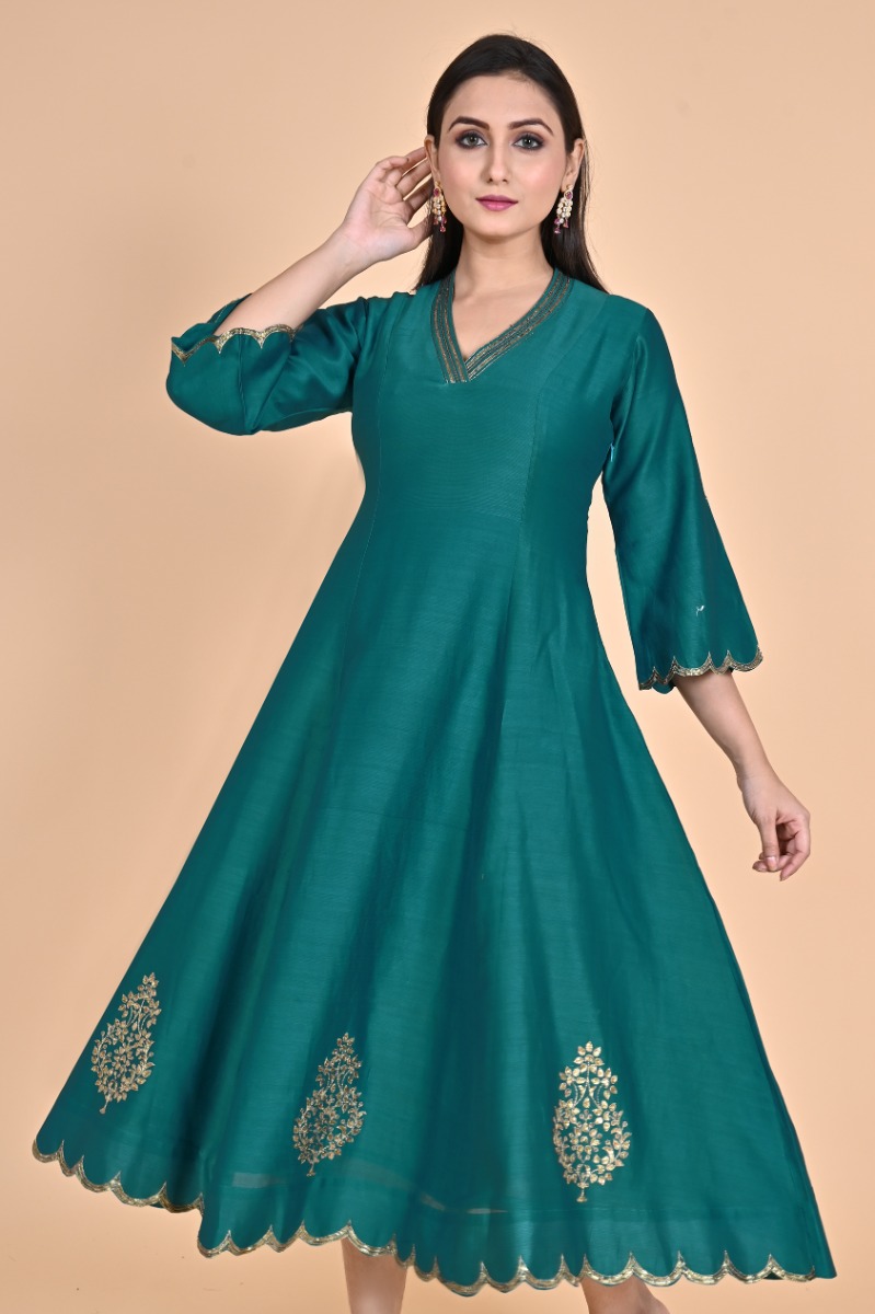  Green Exclusive Chanderi Long Kameez