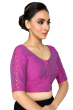 MAGENTA COTTON SLUB EMBROIDERED BLOUSE