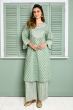 GREEN COTTON PRINTED KAMEEZ SET