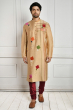 BEIGE COTTON TUSSAR APLIC LONG KURTA