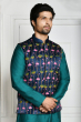 NAVY BLUE MASHRU SILK HAND EMBROIDERED EXCLUSIVE ETHNIC JACKET