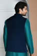 NAVY BLUE MASHRU SILK HAND EMBROIDERED EXCLUSIVE ETHNIC JACKET