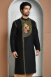 BLACK COTTON SLUB EMBROIDERED EXCLUSIVE LONG KURTA