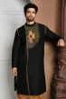 BLACK COTTON SLUB EMBROIDERED EXCLUSIVE LONG KURTA