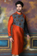 RUST & BLACK COTTON SLUB EMBROIDERED EXCLUSIVE LONG KURTA