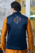 NAVY BLUE MASHRU SILK EMBROIDERED EXCLUSIVE ETHNIC JACKET