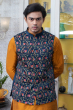 NAVY BLUE MASHRU SILK EMBROIDERED EXCLUSIVE ETHNIC JACKET