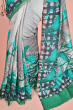 SEAGREEN MUNGA TUSSAR PRINTED SAREE