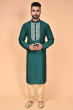 TEAL COTTON TUSSAR EXCLUSIVE EMBROIDERED LONG KURTA