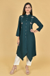 BOTTLE GREEN RAYON EMBROIDERED LONG KAMEEZ