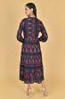 NAVY BLUE RAYON PRINTED LONG DRESS