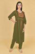 GREEN RAYON EMBROIDERED PANT SET