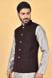 DARK BROWN JACQUARD WOVEN ETHNIC JACKET