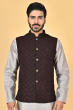 DARK BROWN JACQUARD WOVEN ETHNIC JACKET