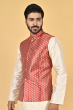 MAROON WOVEN JACQUARD ETHNIC JACKET