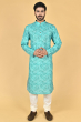 GREEN PRINTED COTTON BLEND LONG KURTA