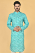 GREEN PRINTED COTTON BLEND LONG KURTA