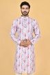 SKY BLUE PRINTED COTTON BLEND LONG KURTA