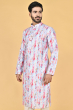 SKY BLUE PRINTED COTTON BLEND LONG KURTA