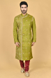 OLIVE GREEN TUSSAR EXCLUSIVE EMBROIDERED LONG KURTA